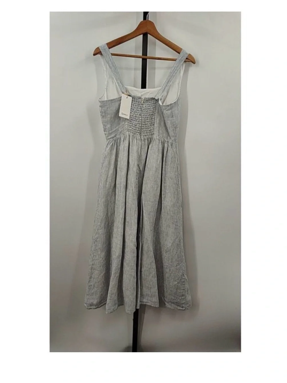 Quince Womens 100% European Linen Fit & Flare Midi Dress Blue Pinstripe S nwt - Picture 3 of 3